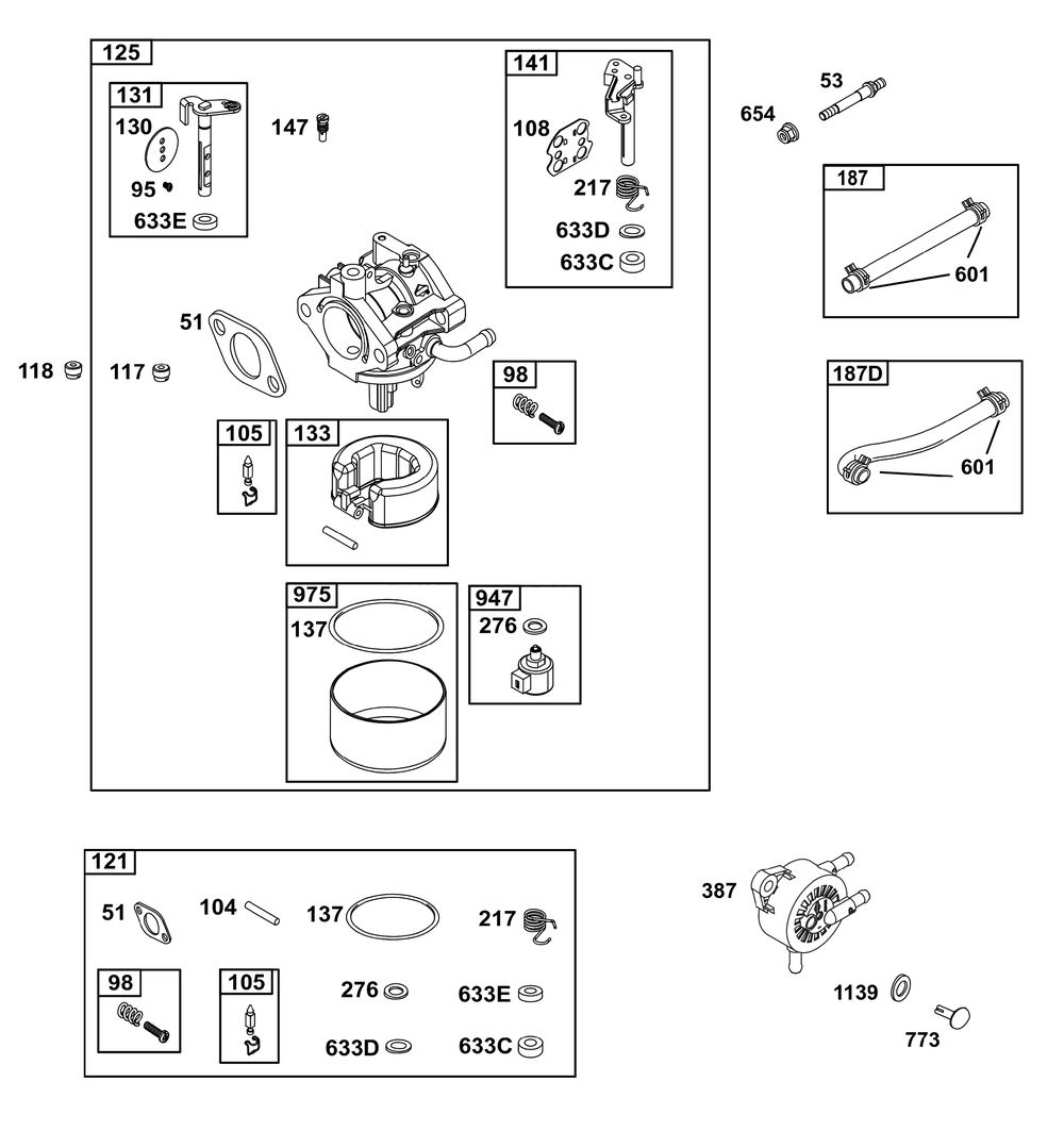 Carburetor And Fuel Supply Group Diagram and Parts List for 33R877-0015-B5 200000 - 399999 Briggs and Stratton Engine